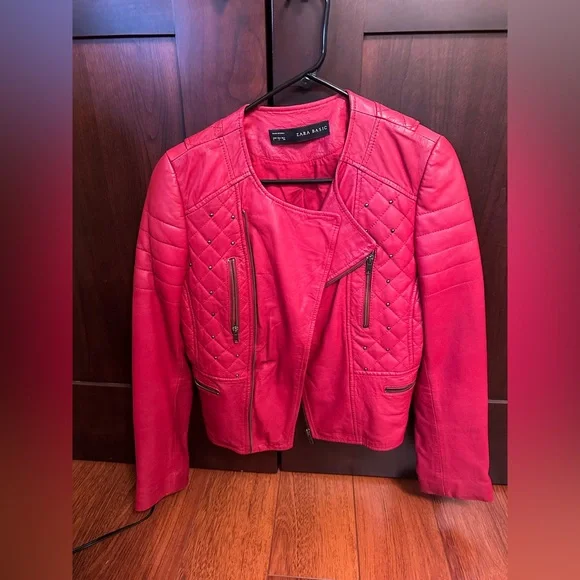 Zara Vibrant Red Leather Jacket - Picture 2 of 4